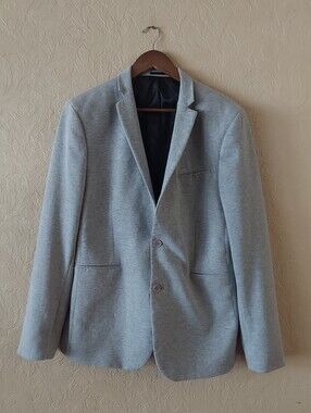 ASOS Light Gray Men's Blazer - Two-Button Tailored Jersey Knit Sport Coat 44